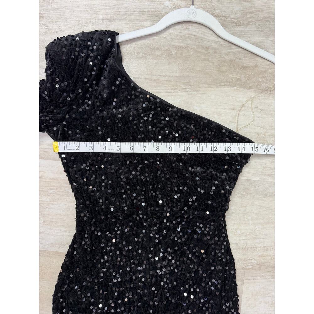 Faeriesty One Shoulder Long Sleeve Asymmetrical Hem Sequin Dress Black Size XS - Picture 7 of 9